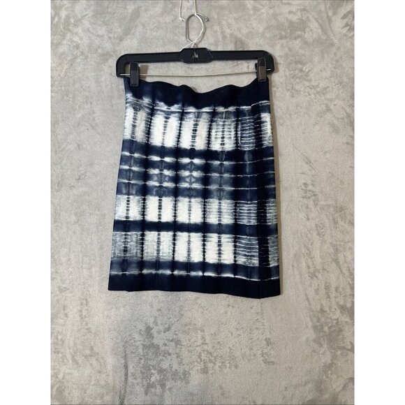 BCBGMAXAZRIA Mini Skirt Small Blue White Tie Dye Ribbed Bodycon Stretch - Picture 1 of 7